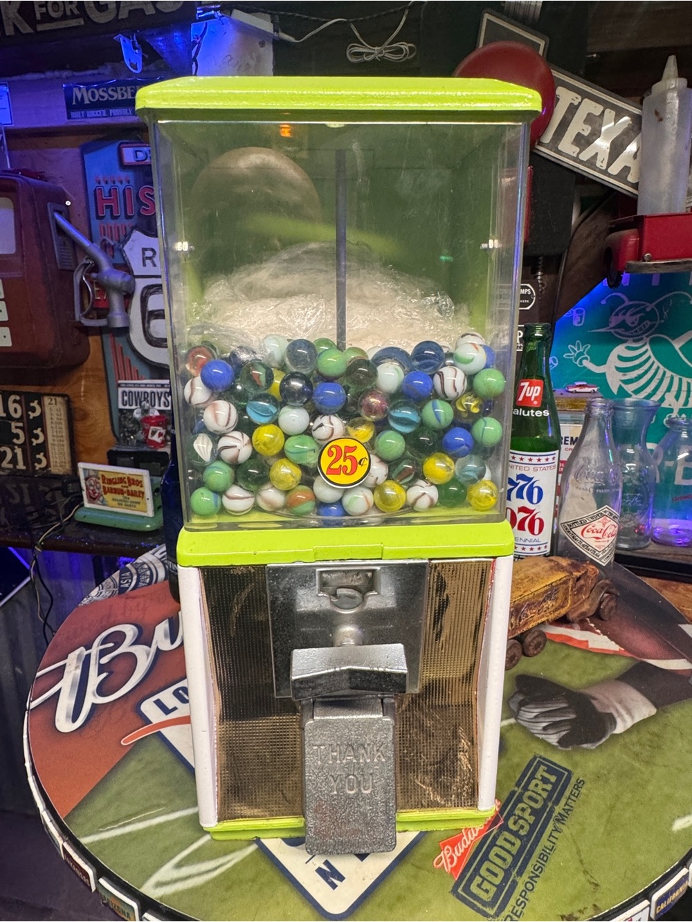 Vintage rare color Coin-Op Gumball Machine with Bright Lime Accents no key